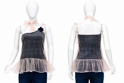 CR1569 Upcycled Mesh Ruffle Top