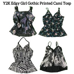 Y2K Edgy Girl Gothic Printed Cami Tops T..