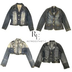 Y2K Era Cyber Girl Denim Jacket Re-3235