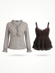 (FV-1426)     Y2K Mesh Printed Tops Bundle Vintage..