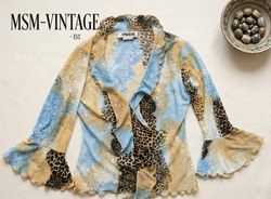 Vintage Y2K Mixed Print Ruffle Mesh Blouse