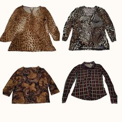 Y2K Mob Wife & Animal Print Mixed Pattern Top Bund..