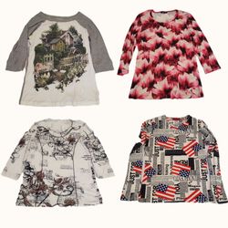 Y2K Cottagecore & Graphic Patterned Top Bundle
( S..