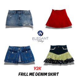 Y2K Frill Me Denim Mini Skirts - EV0675