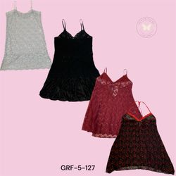 Black Red Lace Trim Mini Slip Dress for Women (GRF..