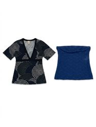 (FV-1443)     Y2K Blue Floral & Abstract Print Top..