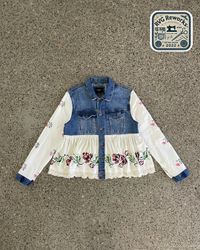 Upcycled Denim Panel Embroidered Jacket