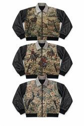 CR1609 UPCYCLED TAPESTRY LEATHER SLEEVE BOMBER JAC..