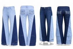 CR1613 UPCYCLED TWO TONE PANEL FLARE JEANS