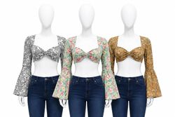 CR1618 UPCYCLED PRINTED FLARE SLEEVE CROP TOP