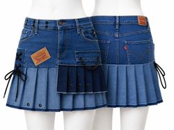 CR1623 UPCYCLED DENIM PLEATED MINI SKIRT