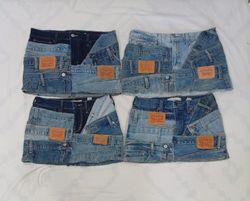 CR8474 UPCYCLED MINI DENIM LEVI'S BELTED SKIRTS
