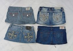 CR8476 UPCYCLED MIX BRANDED MINI DENIM SKIRTS