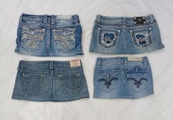 CR8478 UPCYCLED MIX BRANDED MINI DENIM SKIRTS