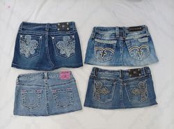 CR8479 UPCYCLED MIX BRANDED MINI DENIM SKIRTS