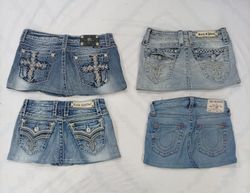 CR8460 UPCYCLED MIX BRANDED MINI DENIM SKIRTS