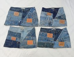 CR8481 UPCYCLED LEVI'S BELTED MINI DENIM SKIRTS