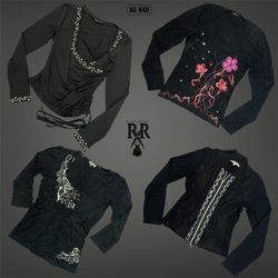 Y2K All Black Gothic Full Sleeve Tops (AA-840)
