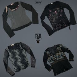 Y2K All Black Rave Full Sleeve Mesh Tops (AA-845)