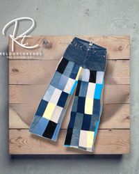 Upcycled Branded Patched Baggy Jeans – Mixed Color..