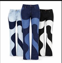 CR1627 UPCYCLED WAVE PANEL DENIM JEANS