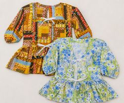 CR1631 UPCYCLED TIE FRONT BABYDOLL TOP