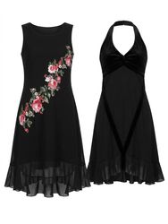 (FV-1461)     Vintage Black & Red Party Dresses Bu..