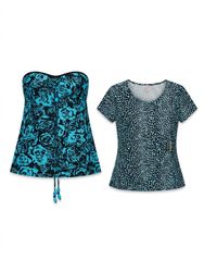 (FV-1459)     Y2K Blue Printed Sleeveless Tops Bun..