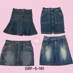 Low Waist Women Denim Midi  Skirt Vintage Blue Jea..