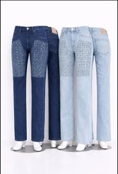 CR1645 UPCYCLED WOVEN PANEL DENIM JEANS