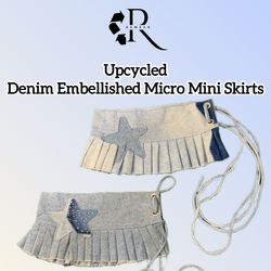 Upcycled Denim Embellished Micro Mini Skirts