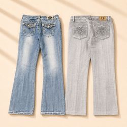 Y2K Embellished and Embroidered Women Bootcut Jean..