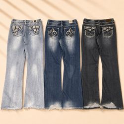 Y2K Embellished and Embroidered Bootcut Jeans
