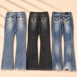 Y2K Embellished and Embroidered Bootcut Jeans