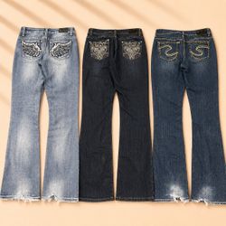 Y2K Embellished and Embroidered Women Jeans