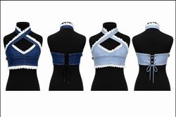 CR1648 UPCYCLED DENIM HALTER CORSET TOP