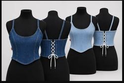 CR1649 UPCYCLED DENIM CORSET CAMI TOP