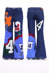 CR1664 UPCYCLED GRAPHIC FLARE DENIM JEANS