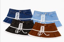CR1665 UPCYCLED LACE-UP DENIM MINI SKIRT