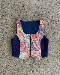 Upcycled Printed Contrast Quilted waistcoat