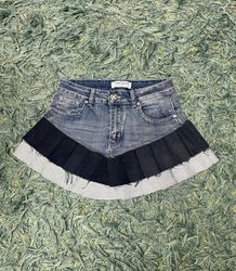 Upcycled Pleated Denim Unbranded Mini Skirt (DV -0..