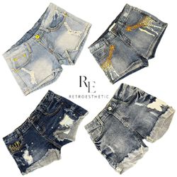 Y2K Era Cyber Girl Denim Shorts RE-3279