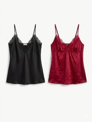 (FV1490)     Satin Cami Top Bundle | Y2K Lace Cami..