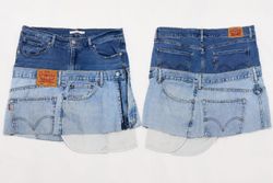 CR1672 UPCYCLED LAYERED DENIM MINI SKIRT