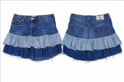 CR1675 UPCYCLED LAYERED RUFFLE DENIM MINI SKIRT