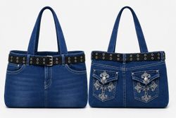 CR1680 UPCYCLED DENIM BELTED TOTE BAG