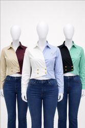 CR1683 UPCYCLED BUTTONED WAIST CROP TOP