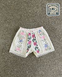 Upcycled Embroidered Lace Panel Shorts