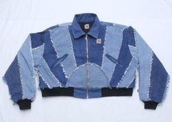 CR1685 UPCYCLED PATCHWORK CROPPED DENIM JACKET