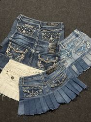 Upcycled Y2K Denim Pleated Skirts